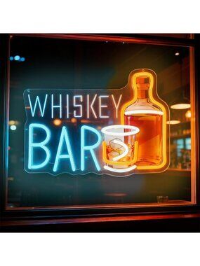 LED Neon Bar Sign - Light Up Whiskey Decor for Pub, Club, Home, Kitchen & Man